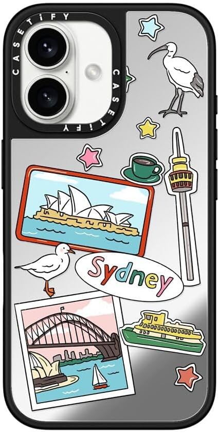 CASETiFY Mirror Case for iPhone 16 [Reflective / 4.9ft Drop Protection/Compatible with Magsafe] - Melbourne Stickers - Silver On Black