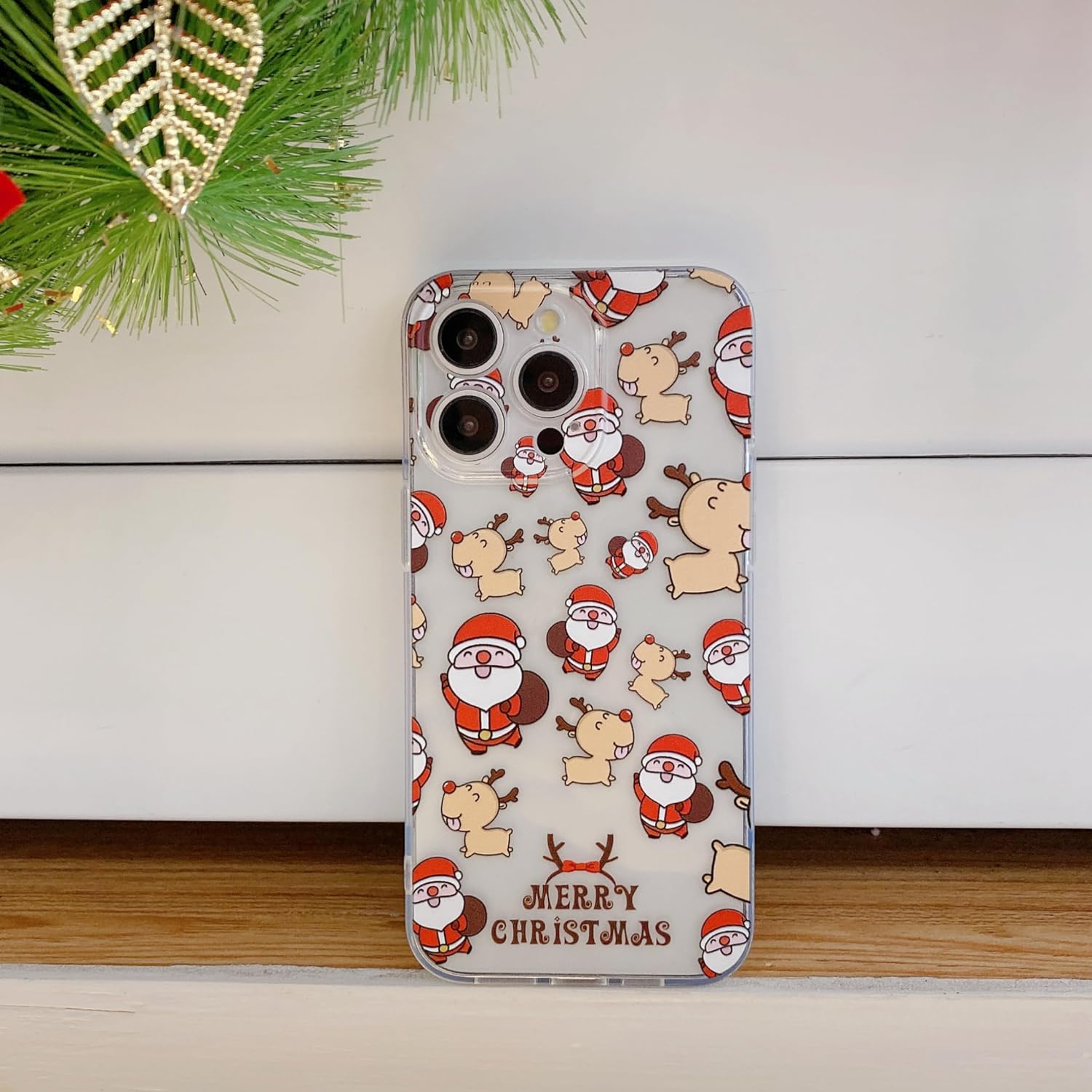 UEEBAI Christmas Phone Case for iPhone 16, Cute Merry Christmas Pattern Case Compatible with Magsafe Red Xmas Santa Tree Candy Pattern Cover for Women and Girls - Elk