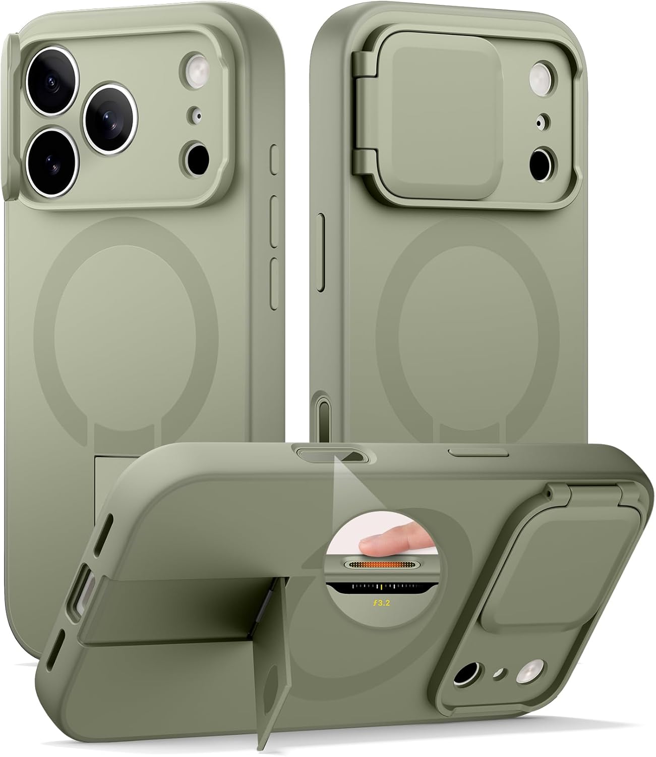 SURITCH for iPhone 12/12 Pro Case with Magnetic Camera Slide Cover and Adjustable Kickstand, Compatible with MagSafe, Shockproof Bumper Case Slim Protective Cover for iPhone 12/12 Pro 6.1 Inch, Black