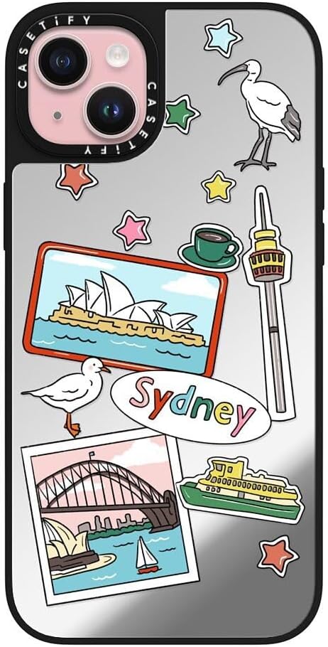 CASETiFY Mirror Case for iPhone 16 [Reflective / 4.9ft Drop Protection/Compatible with Magsafe] - Melbourne Stickers - Silver On Black