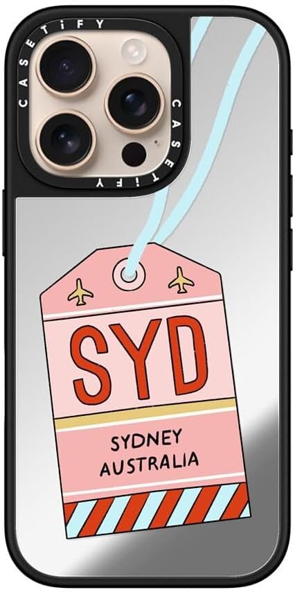 CASETiFY Mirror Case for iPhone 16 [Reflective / 4.9ft Drop Protection/Compatible with Magsafe] - Melbourne Stickers - Silver On Black