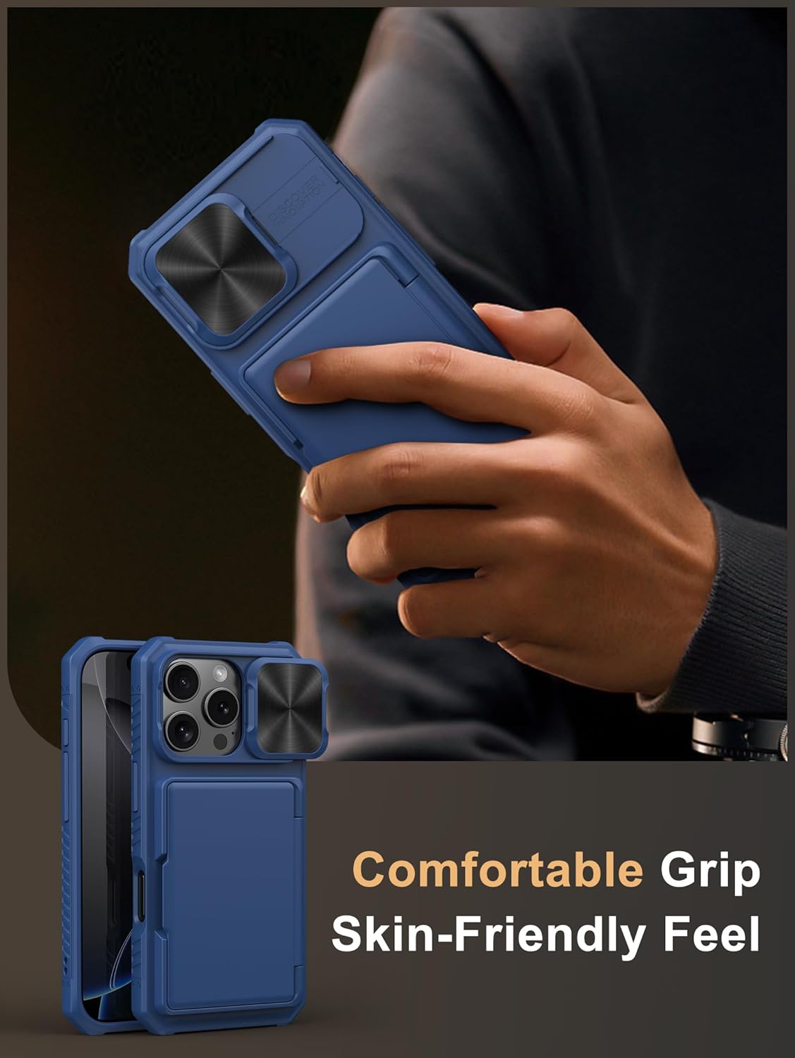 Vihibii for iPhone 17 Pro Case Wallet with Card Holder (4 Cards) [RFID Blocking] & Slide Camera Cover, Military Grade Drop Protection, Rugged Hard Back & Silicone Edge Phone Case 6.3 5G 2025, Black