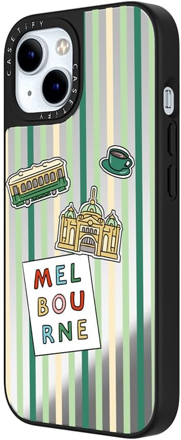 CASETiFY Mirror Case for iPhone 16 [Reflective / 4.9ft Drop Protection/Compatible with Magsafe] - Melbourne Stickers - Silver On Black