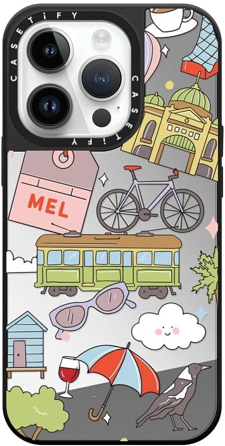 CASETiFY Mirror Case for iPhone 16 [Reflective / 4.9ft Drop Protection/Compatible with Magsafe] - Melbourne Stickers - Silver On Black