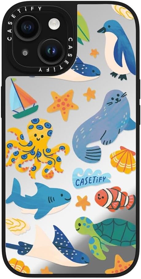 CASETiFY Mirror Case for iPhone 16 [Reflective / 4.9ft Drop Protection/Compatible with Magsafe] - Melbourne Stickers - Silver On Black