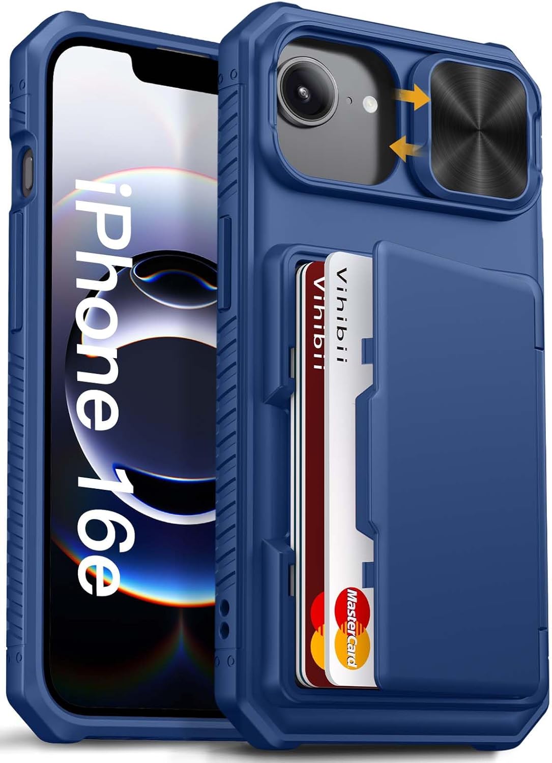 Vihibii for iPhone 17 Pro Case Wallet with Card Holder (4 Cards) [RFID Blocking] & Slide Camera Cover, Military Grade Drop Protection, Rugged Hard Back & Silicone Edge Phone Case 6.3 5G 2025, Black