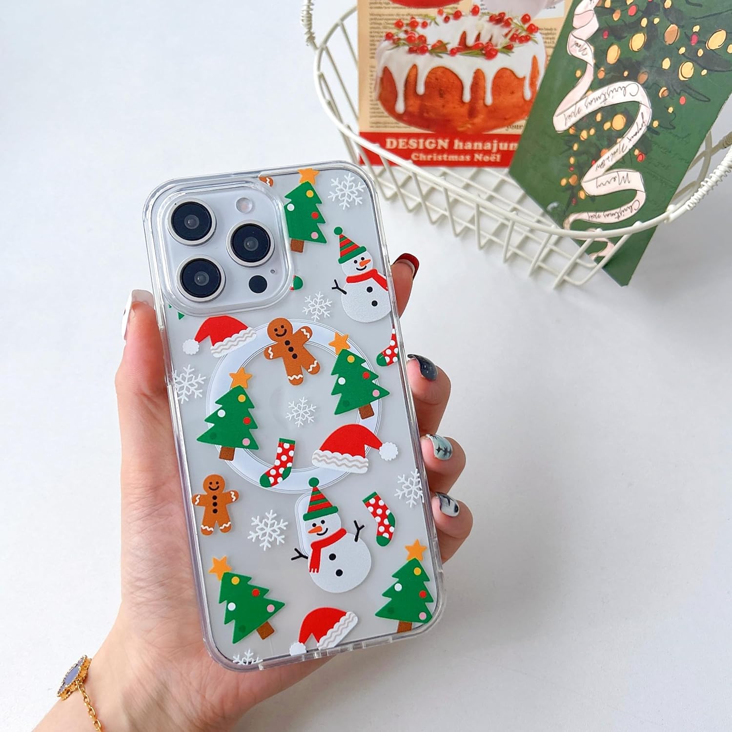 UEEBAI Christmas Phone Case for iPhone 16, Cute Merry Christmas Pattern Case Compatible with Magsafe Red Xmas Santa Tree Candy Pattern Cover for Women and Girls - Elk