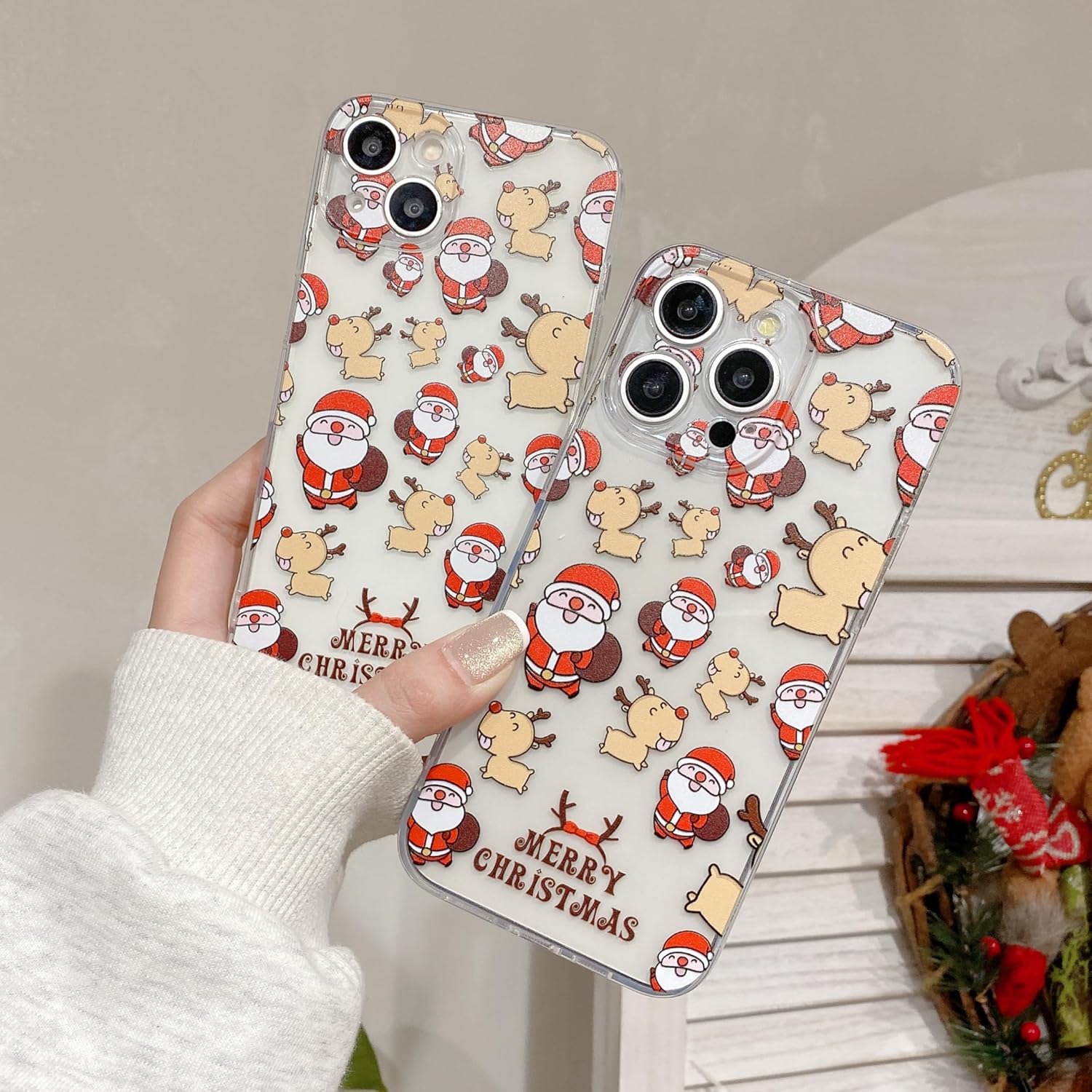 UEEBAI Christmas Phone Case for iPhone 16, Cute Merry Christmas Pattern Case Compatible with Magsafe Red Xmas Santa Tree Candy Pattern Cover for Women and Girls - Elk