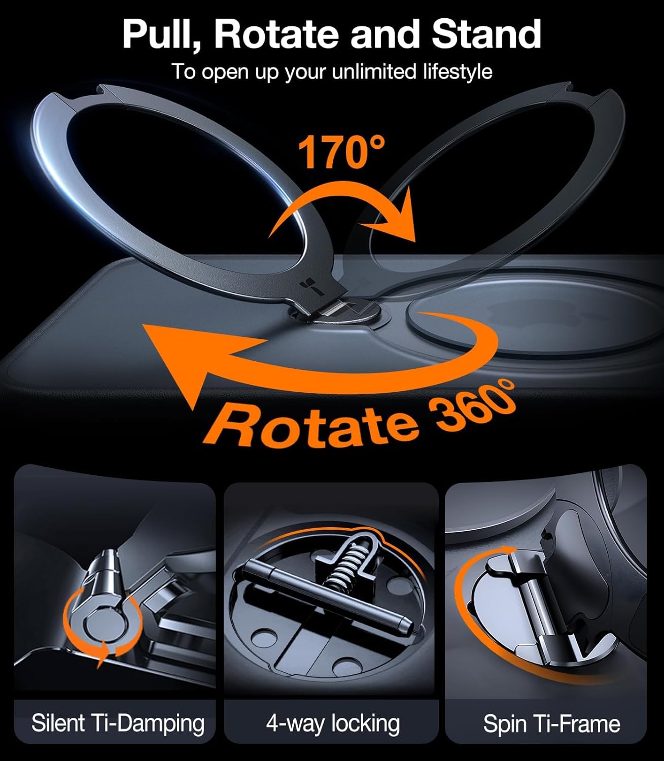 TORRAS Q3 360 Spin for iPhone 17 Pro Max Case Magnetic Stand, Compatible with Magsafe, Military Grade Protection, Camera Control, Built-in Kickstand 17 Pro Max Phone Case 6.9'', Clear