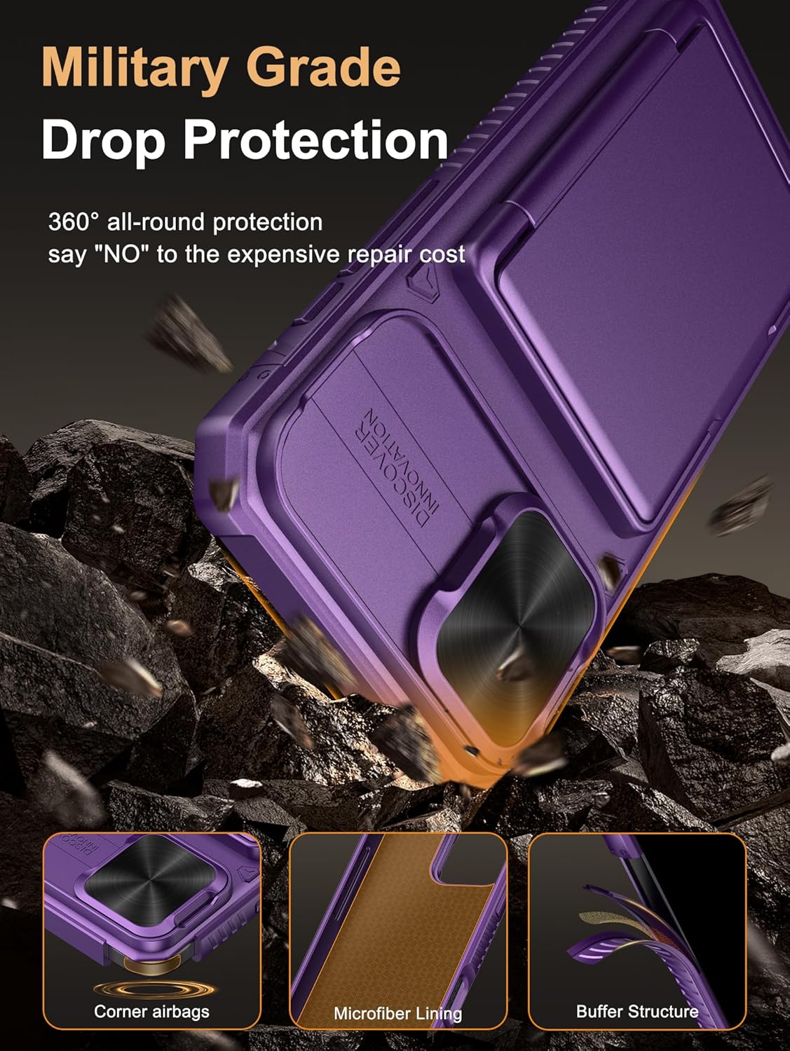 Vihibii for iPhone 17 Pro Case Wallet with Card Holder (4 Cards) [RFID Blocking] & Slide Camera Cover, Military Grade Drop Protection, Rugged Hard Back & Silicone Edge Phone Case 6.3 5G 2025, Black