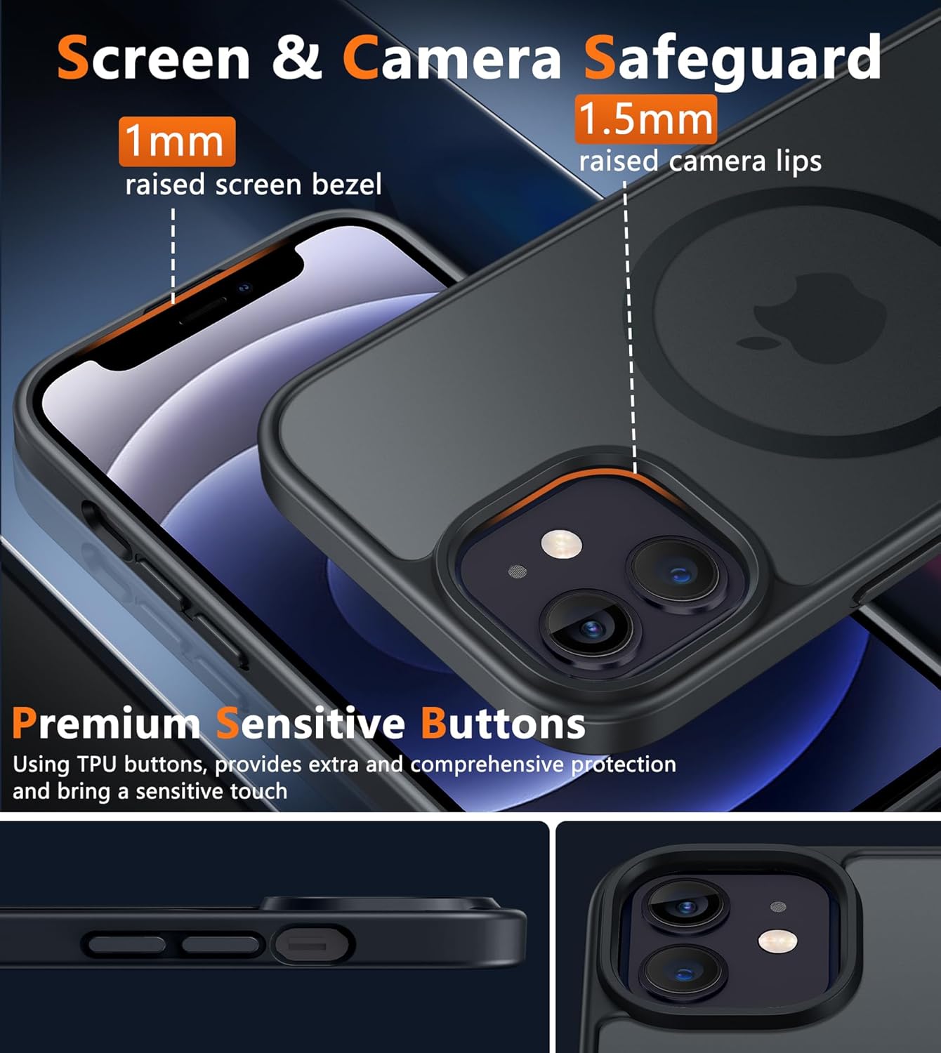 FNTCASE for iPhone 12 Phone Case: for iPhone 12 Pro Magnetic Matte Textured Military Grade Drop Protection Translucent Cell Cover - Slim Durable Shockproof Protective Bumper