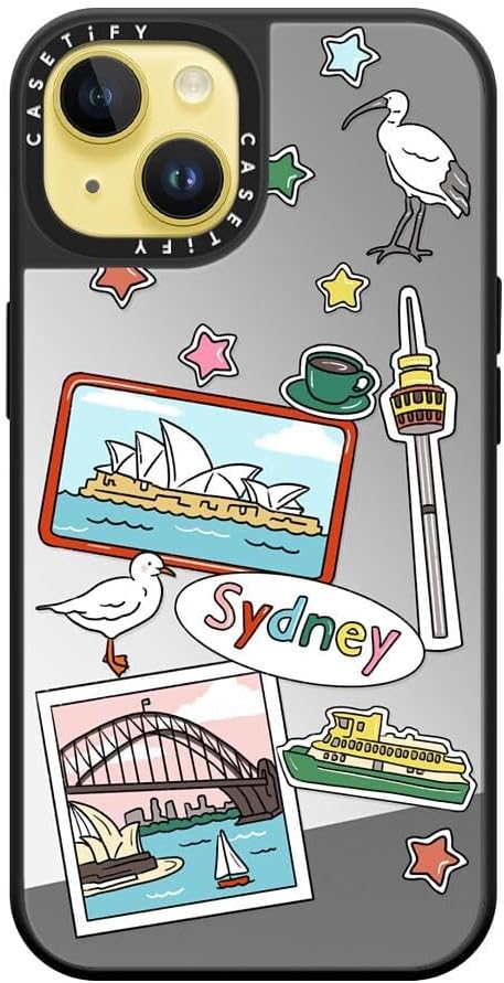 CASETiFY Mirror Case for iPhone 16 [Reflective / 4.9ft Drop Protection/Compatible with Magsafe] - Melbourne Stickers - Silver On Black