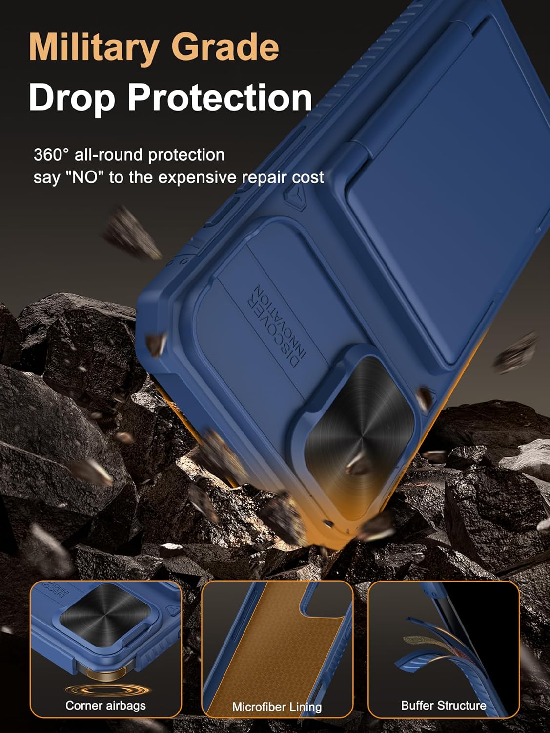 Vihibii for iPhone 17 Pro Case Wallet with Card Holder (4 Cards) [RFID Blocking] & Slide Camera Cover, Military Grade Drop Protection, Rugged Hard Back & Silicone Edge Phone Case 6.3 5G 2025, Black