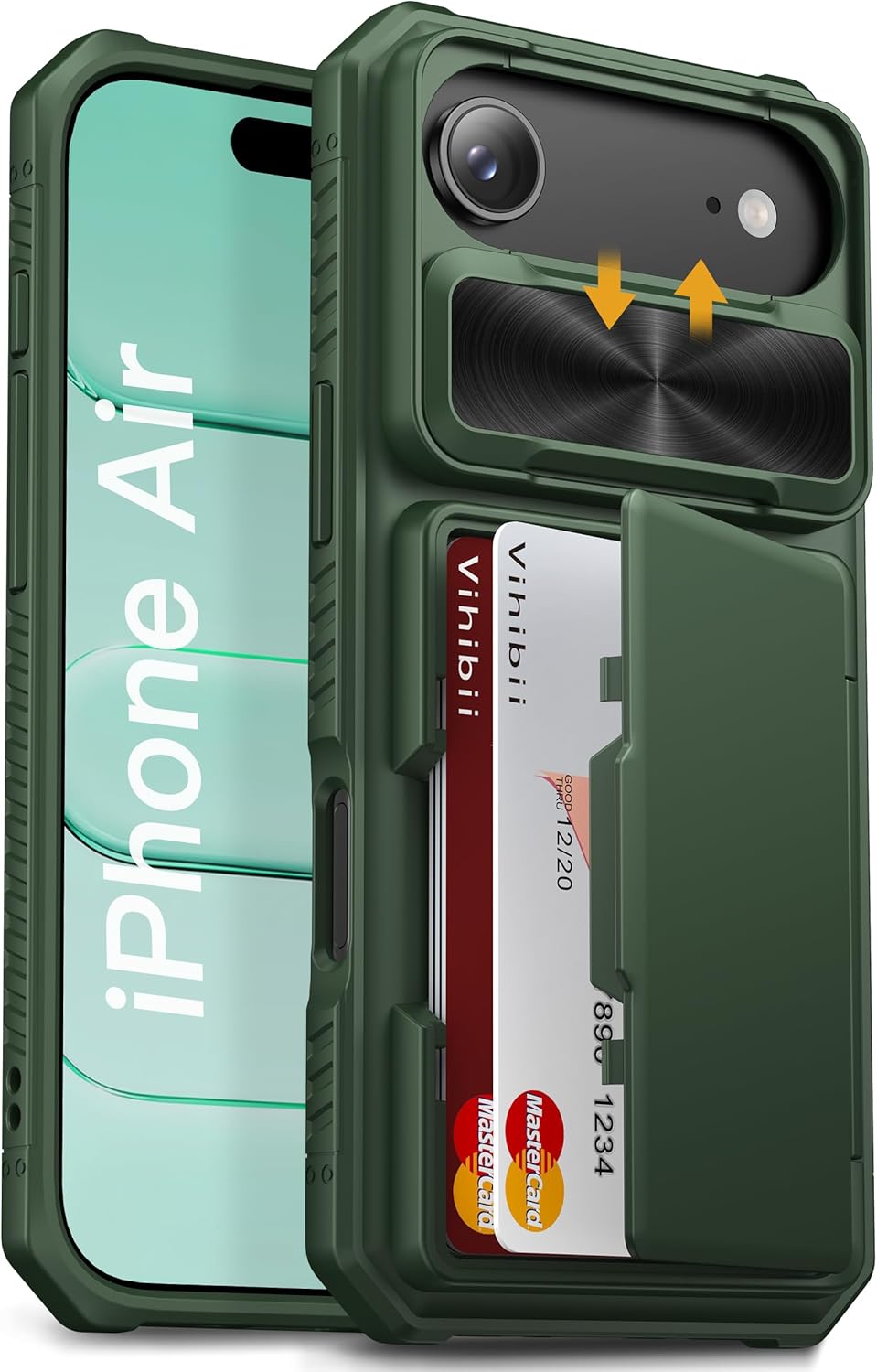 Vihibii for iPhone 17 Pro Case Wallet with Card Holder (4 Cards) [RFID Blocking] & Slide Camera Cover, Military Grade Drop Protection, Rugged Hard Back & Silicone Edge Phone Case 6.3 5G 2025, Black