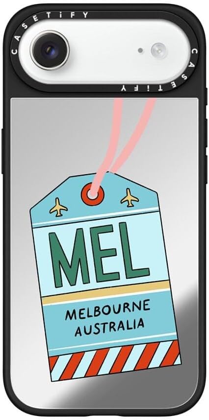 CASETiFY Mirror Case for iPhone 16 [Reflective / 4.9ft Drop Protection/Compatible with Magsafe] - Melbourne Stickers - Silver On Black