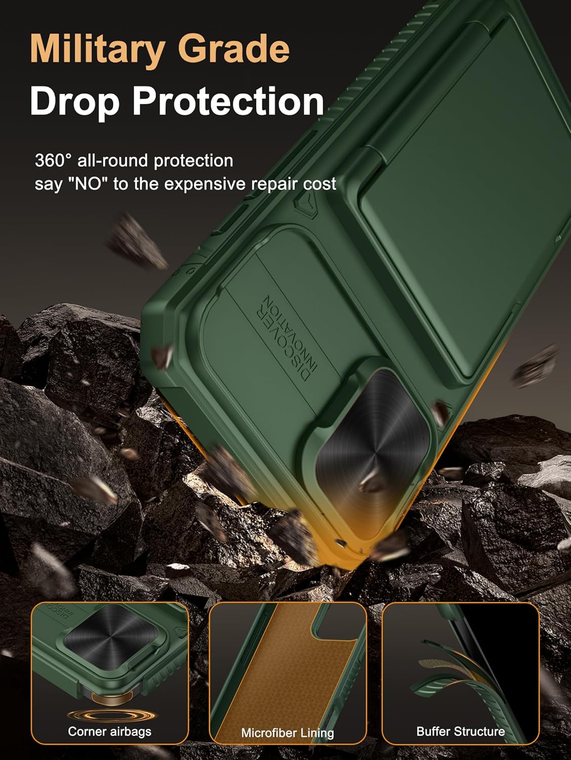 Vihibii for iPhone 17 Pro Case Wallet with Card Holder (4 Cards) [RFID Blocking] & Slide Camera Cover, Military Grade Drop Protection, Rugged Hard Back & Silicone Edge Phone Case 6.3 5G 2025, Black