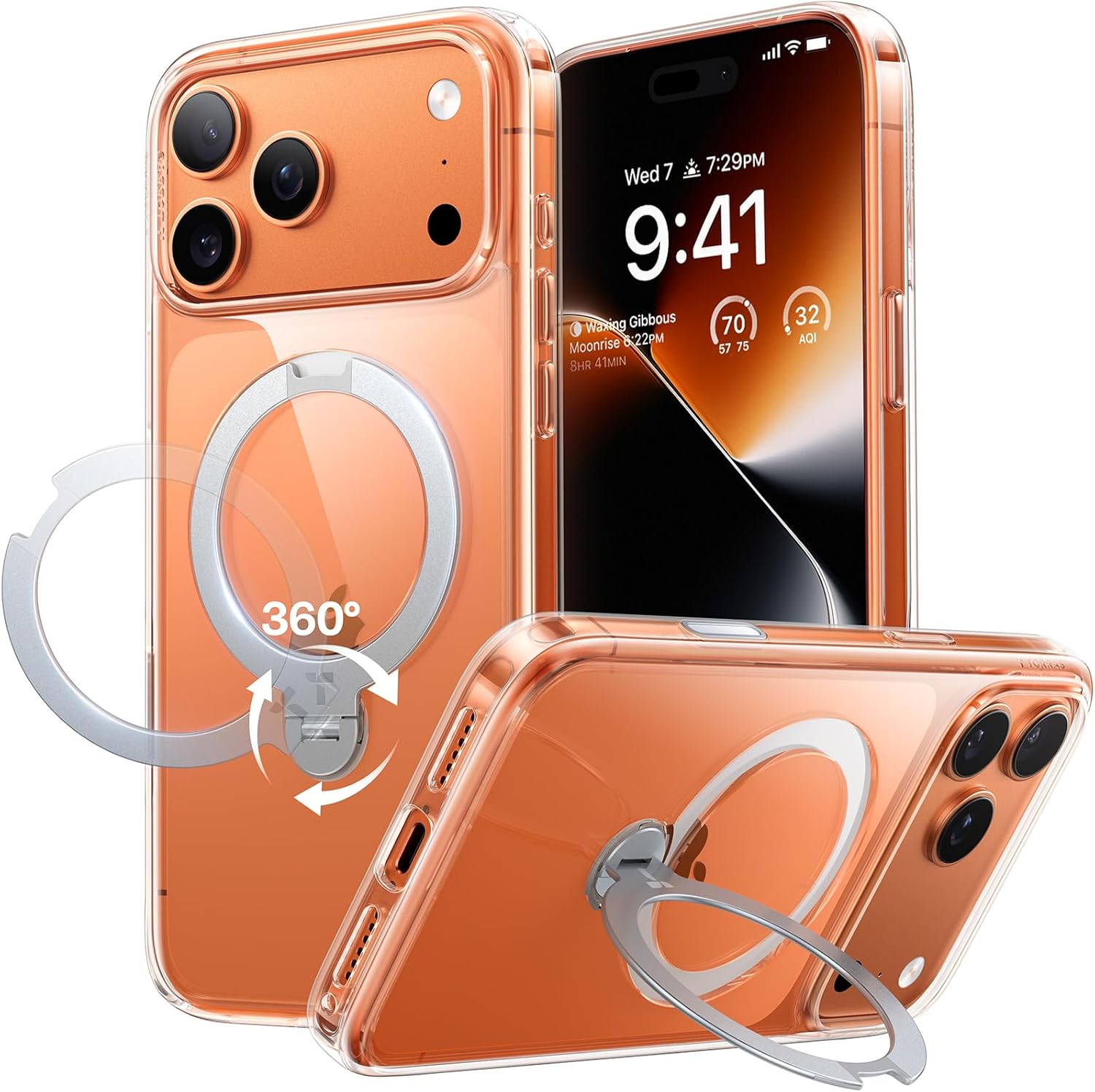 TORRAS Q3 360 Spin for iPhone 17 Pro Max Case Magnetic Stand, Compatible with Magsafe, Military Grade Protection, Camera Control, Built-in Kickstand 17 Pro Max Phone Case 6.9'', Clear