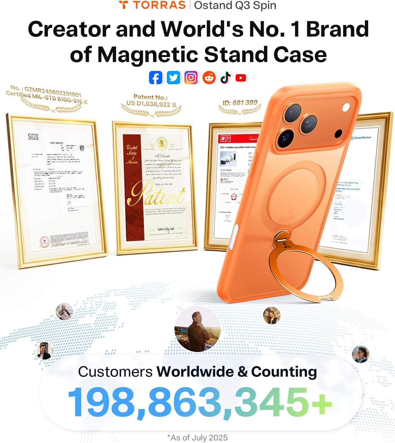 TORRAS Q3 360 Spin for iPhone 17 Pro Max Case Magnetic Stand, Compatible with Magsafe, Military Grade Protection, Camera Control, Built-in Kickstand 17 Pro Max Phone Case 6.9'', Clear