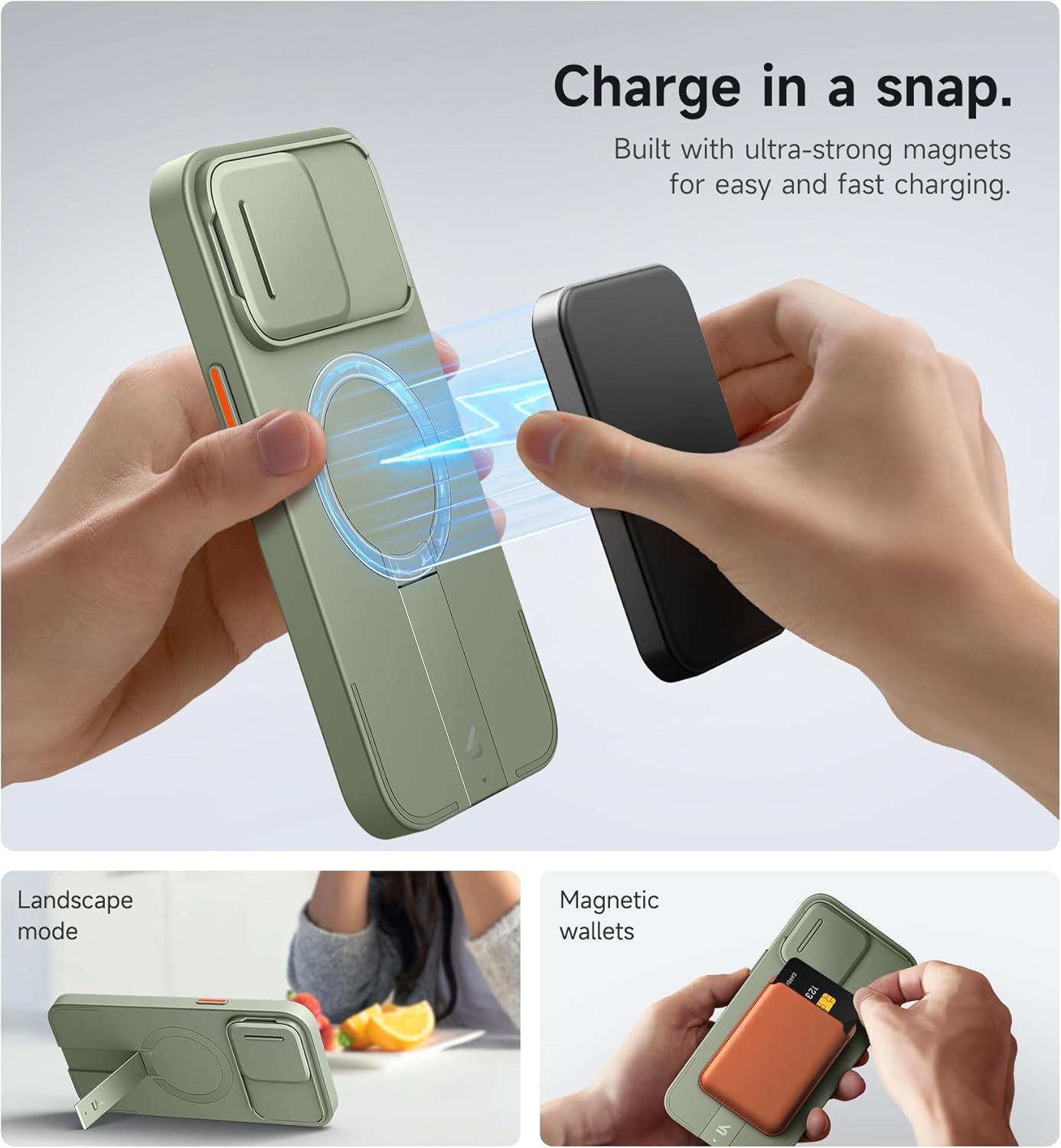 SURITCH for iPhone 12/12 Pro Case with Magnetic Camera Slide Cover and Adjustable Kickstand, Compatible with MagSafe, Shockproof Bumper Case Slim Protective Cover for iPhone 12/12 Pro 6.1 Inch, Black