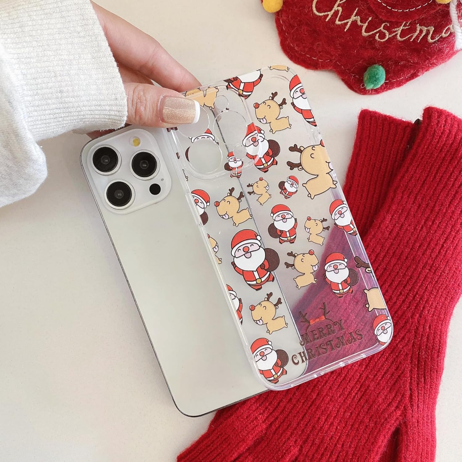 UEEBAI Christmas Phone Case for iPhone 16, Cute Merry Christmas Pattern Case Compatible with Magsafe Red Xmas Santa Tree Candy Pattern Cover for Women and Girls - Elk