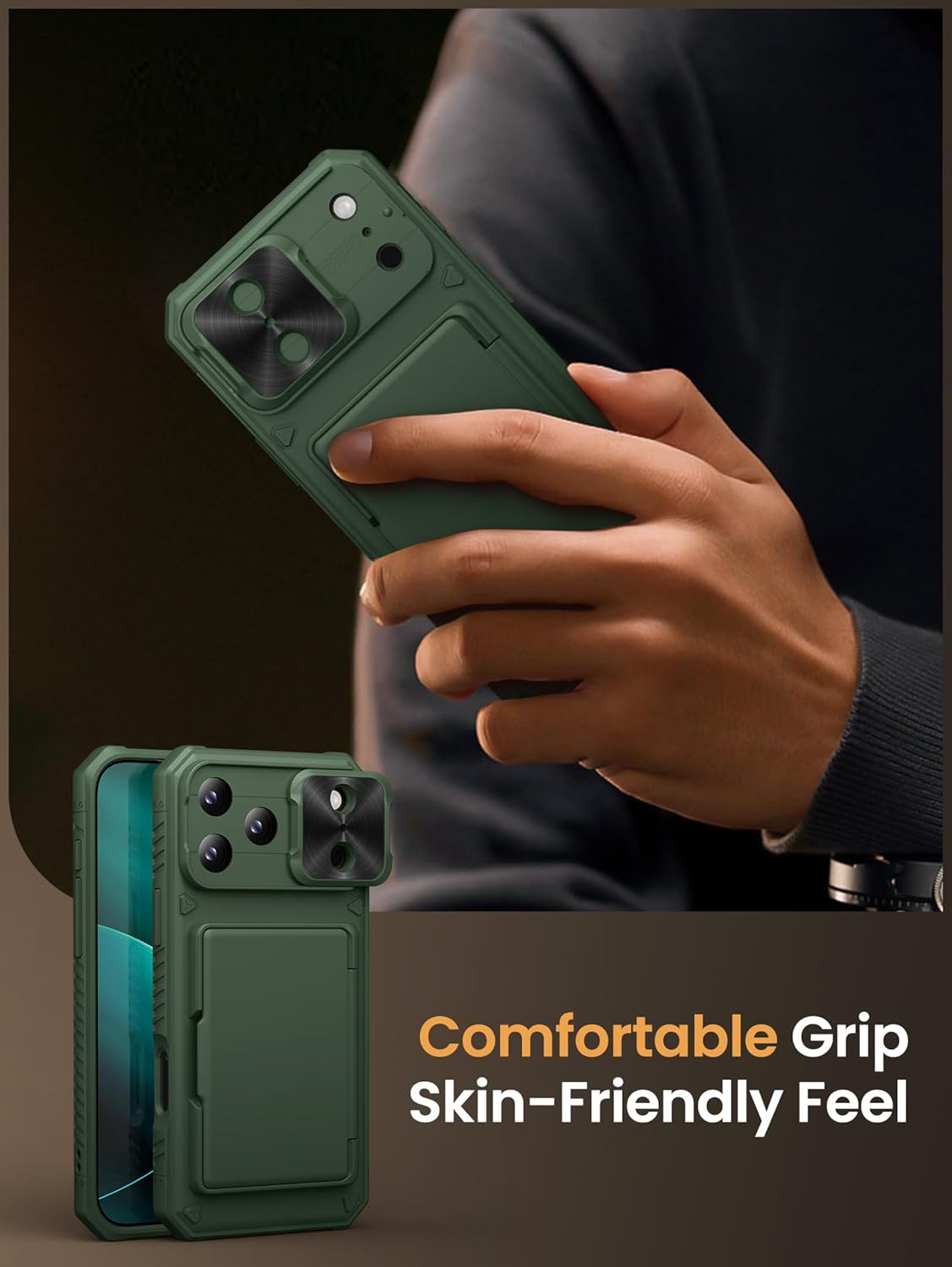 Vihibii for iPhone 17 Pro Case Wallet with Card Holder (4 Cards) [RFID Blocking] & Slide Camera Cover, Military Grade Drop Protection, Rugged Hard Back & Silicone Edge Phone Case 6.3 5G 2025, Black