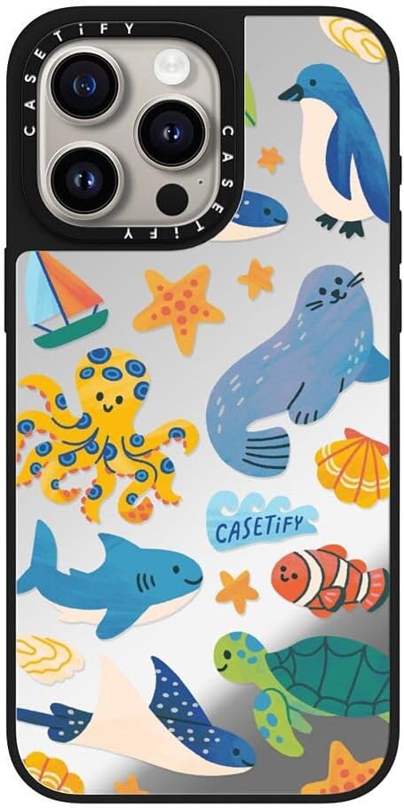 CASETiFY Mirror Case for iPhone 16 [Reflective / 4.9ft Drop Protection/Compatible with Magsafe] - Melbourne Stickers - Silver On Black