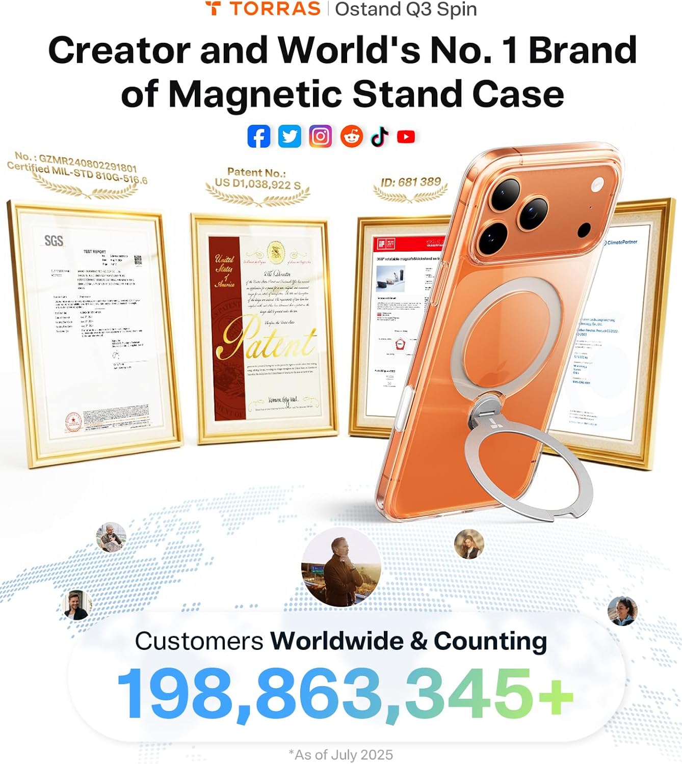 TORRAS Q3 360 Spin for iPhone 17 Pro Max Case Magnetic Stand, Compatible with Magsafe, Military Grade Protection, Camera Control, Built-in Kickstand 17 Pro Max Phone Case 6.9'', Clear