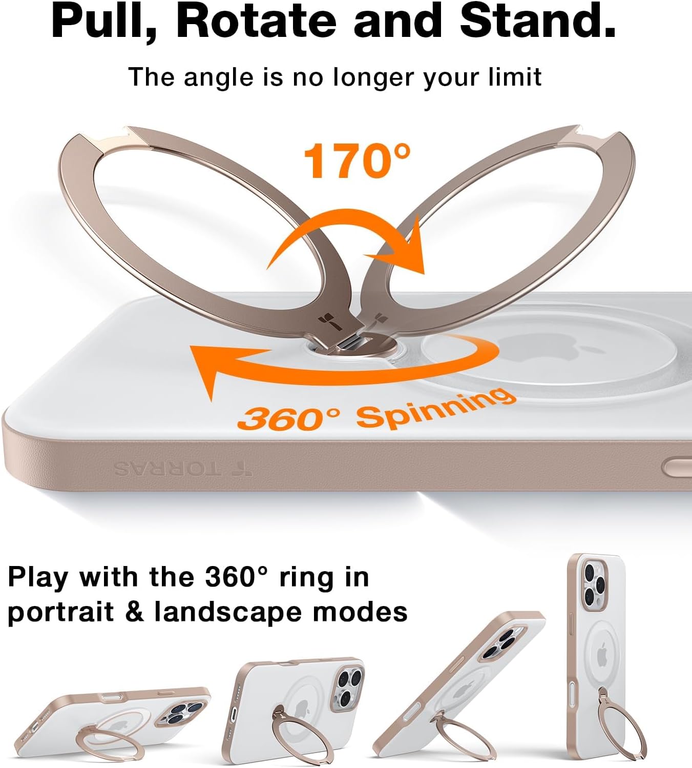 TORRAS Q3 360 Spin for iPhone 17 Pro Max Case Magnetic Stand, Compatible with Magsafe, Military Grade Protection, Camera Control, Built-in Kickstand 17 Pro Max Phone Case 6.9'', Clear