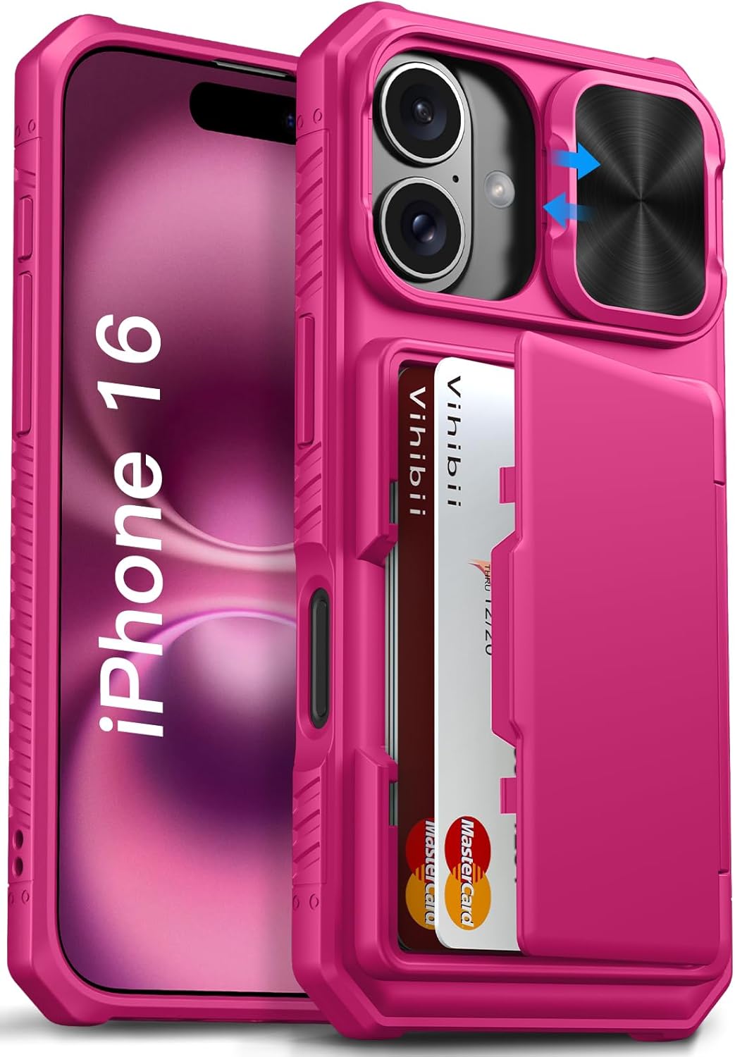 Vihibii for iPhone 17 Pro Case Wallet with Card Holder (4 Cards) [RFID Blocking] & Slide Camera Cover, Military Grade Drop Protection, Rugged Hard Back & Silicone Edge Phone Case 6.3 5G 2025, Black