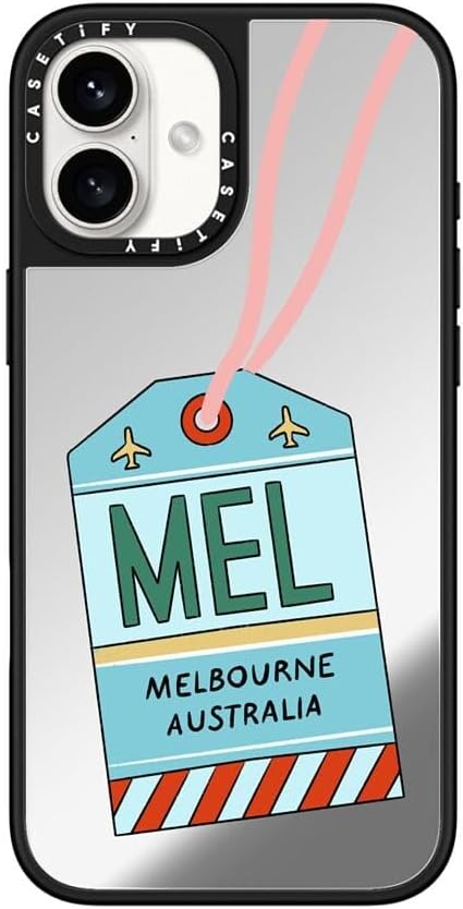 CASETiFY Mirror Case for iPhone 16 [Reflective / 4.9ft Drop Protection/Compatible with Magsafe] - Melbourne Stickers - Silver On Black