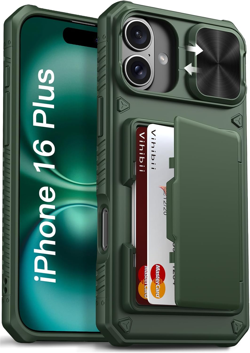 Vihibii for iPhone 17 Pro Case Wallet with Card Holder (4 Cards) [RFID Blocking] & Slide Camera Cover, Military Grade Drop Protection, Rugged Hard Back & Silicone Edge Phone Case 6.3 5G 2025, Black