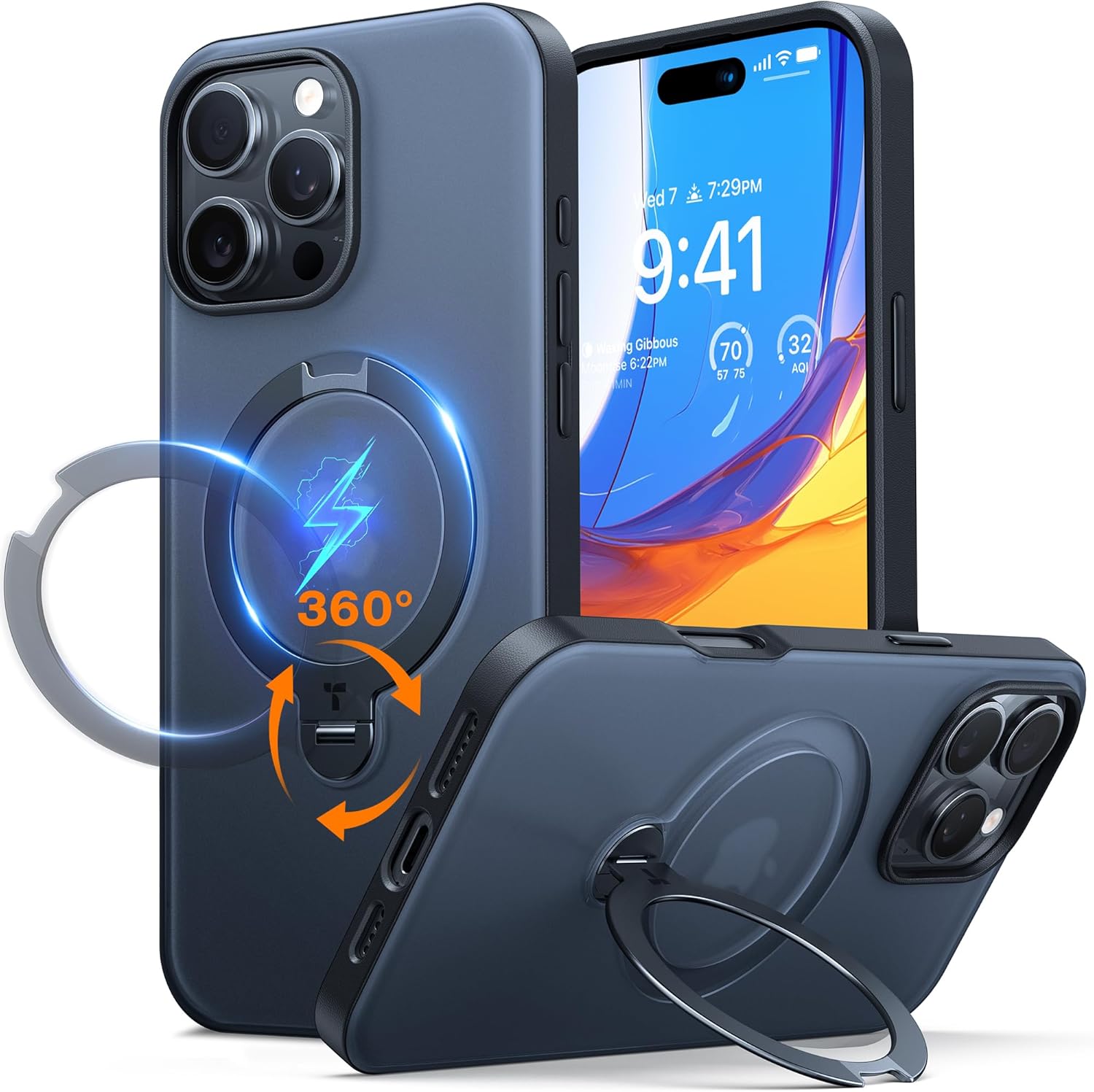 TORRAS Q3 360 Spin for iPhone 17 Pro Max Case Magnetic Stand, Compatible with Magsafe, Military Grade Protection, Camera Control, Built-in Kickstand 17 Pro Max Phone Case 6.9'', Clear