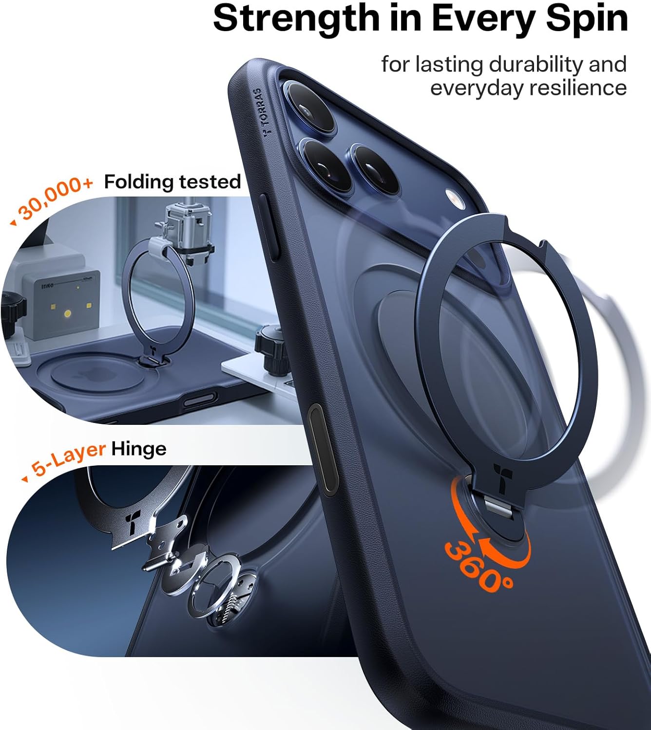 TORRAS Q3 360 Spin for iPhone 17 Pro Max Case Magnetic Stand, Compatible with Magsafe, Military Grade Protection, Camera Control, Built-in Kickstand 17 Pro Max Phone Case 6.9'', Clear