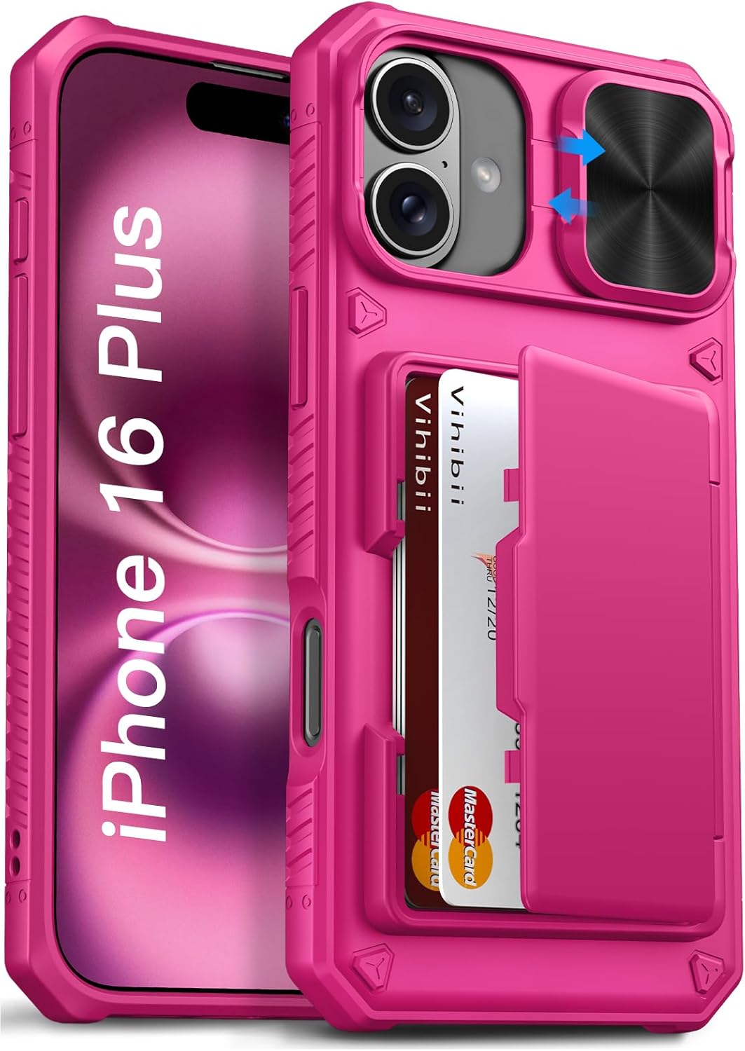 Vihibii for iPhone 17 Pro Case Wallet with Card Holder (4 Cards) [RFID Blocking] & Slide Camera Cover, Military Grade Drop Protection, Rugged Hard Back & Silicone Edge Phone Case 6.3 5G 2025, Black