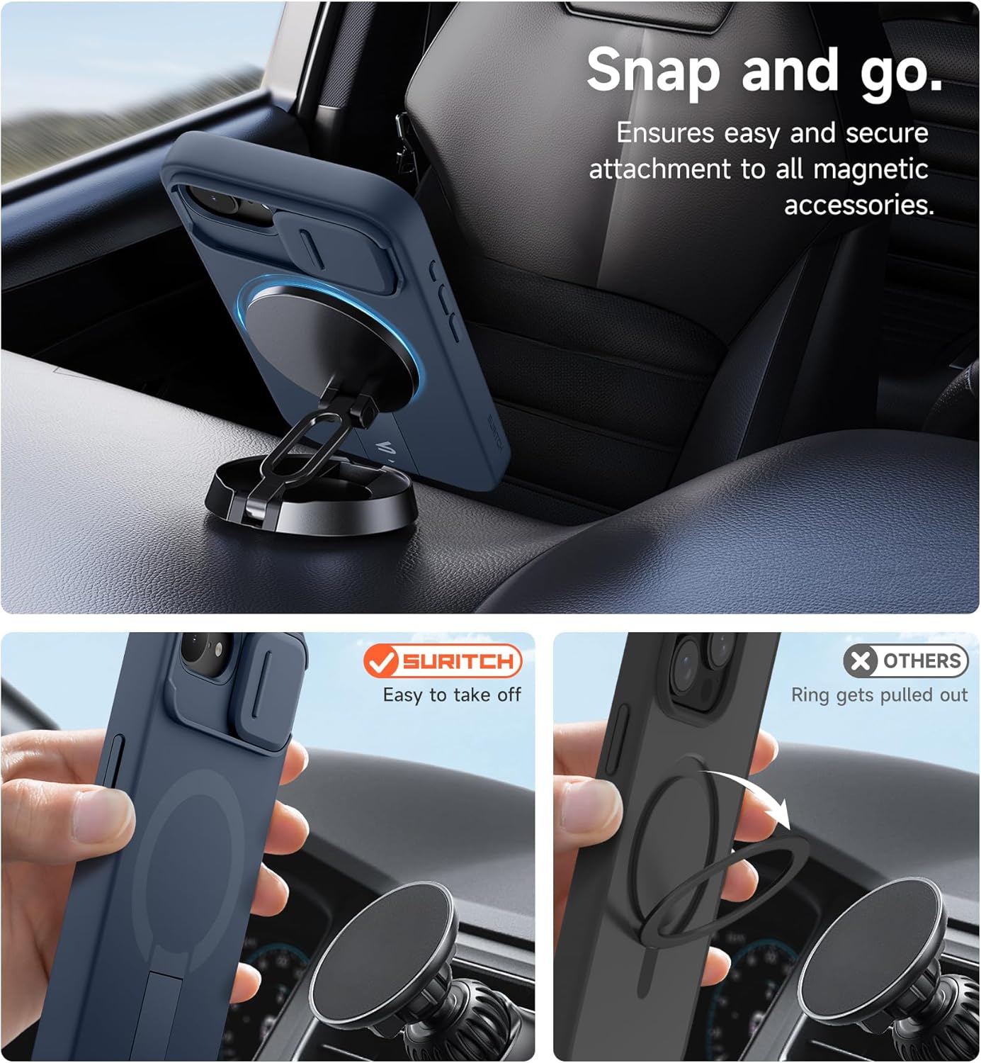 SURITCH for iPhone 12/12 Pro Case with Magnetic Camera Slide Cover and Adjustable Kickstand, Compatible with MagSafe, Shockproof Bumper Case Slim Protective Cover for iPhone 12/12 Pro 6.1 Inch, Black