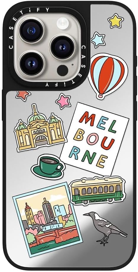 CASETiFY Mirror Case for iPhone 16 [Reflective / 4.9ft Drop Protection/Compatible with Magsafe] - Melbourne Stickers - Silver On Black
