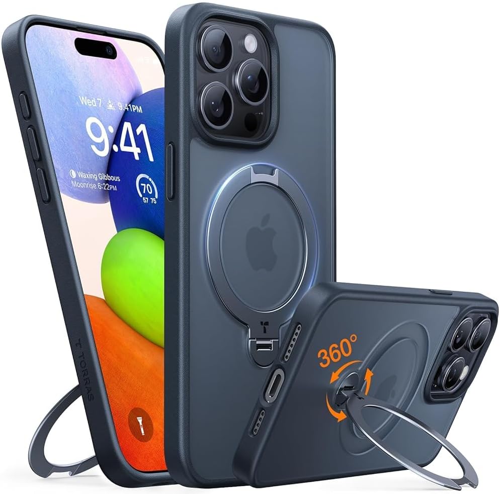 TORRAS Q3 360 Spin for iPhone 17 Pro Max Case Magnetic Stand, Compatible with Magsafe, Military Grade Protection, Camera Control, Built-in Kickstand 17 Pro Max Phone Case 6.9'', Clear