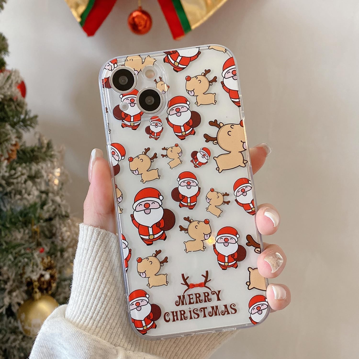 UEEBAI Christmas Phone Case for iPhone 16, Cute Merry Christmas Pattern Case Compatible with Magsafe Red Xmas Santa Tree Candy Pattern Cover for Women and Girls - Elk