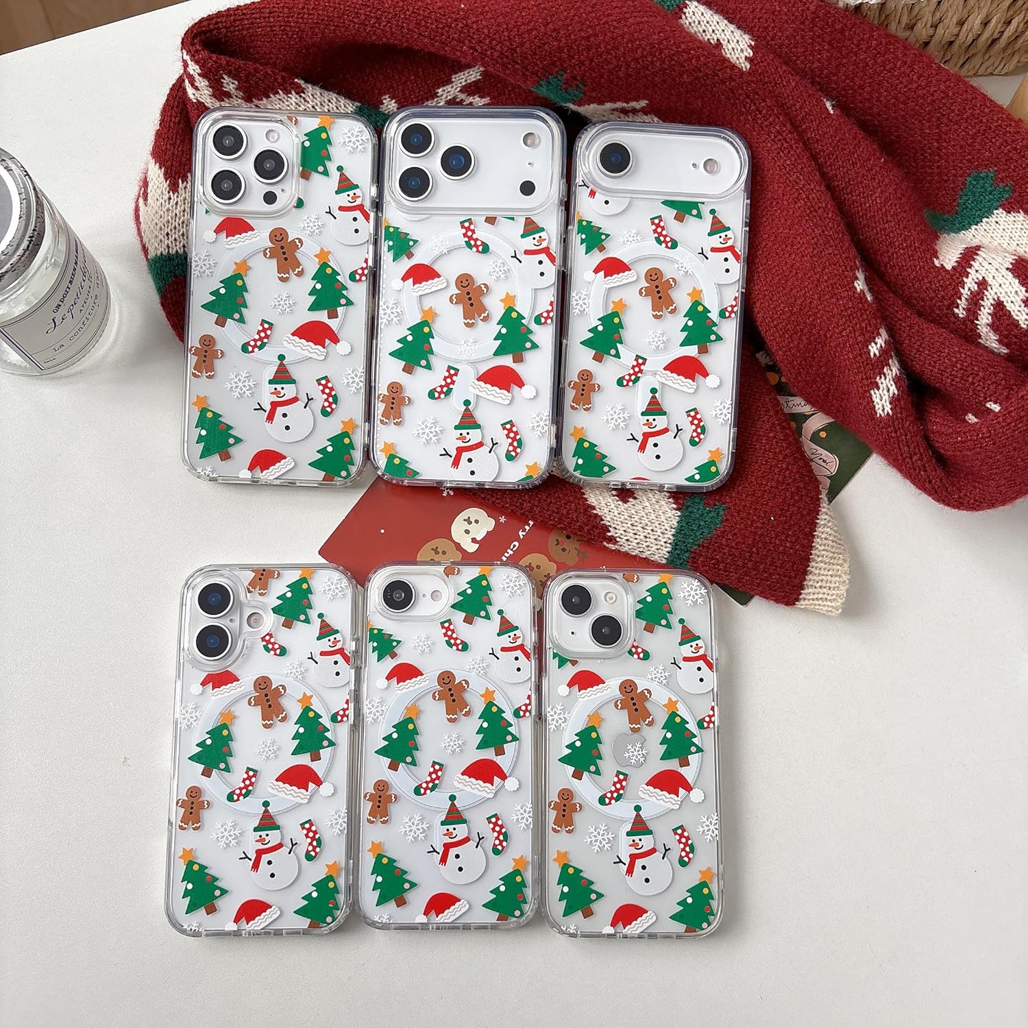 UEEBAI Christmas Phone Case for iPhone 16, Cute Merry Christmas Pattern Case Compatible with Magsafe Red Xmas Santa Tree Candy Pattern Cover for Women and Girls - Elk