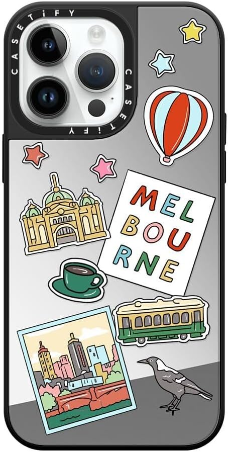 CASETiFY Mirror Case for iPhone 16 [Reflective / 4.9ft Drop Protection/Compatible with Magsafe] - Melbourne Stickers - Silver On Black