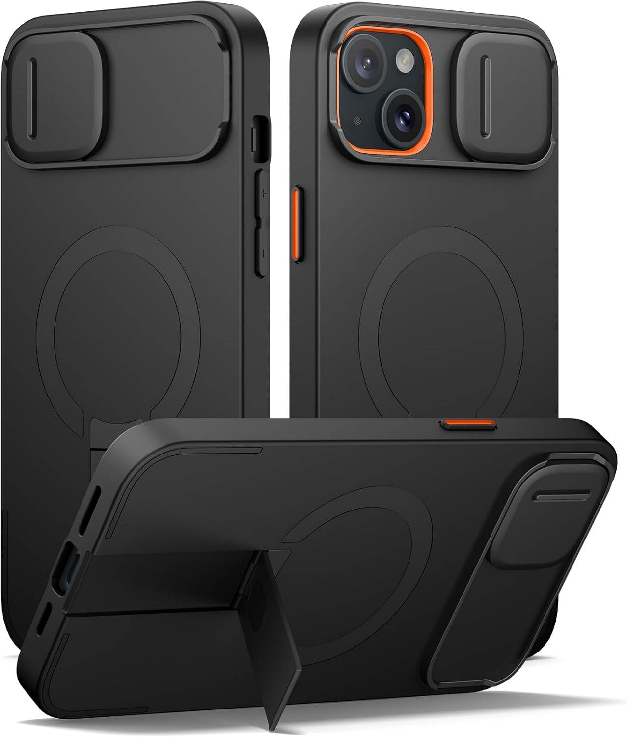 SURITCH for iPhone 12/12 Pro Case with Magnetic Camera Slide Cover and Adjustable Kickstand, Compatible with MagSafe, Shockproof Bumper Case Slim Protective Cover for iPhone 12/12 Pro 6.1 Inch, Black