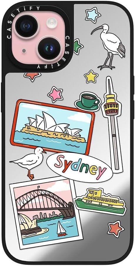 CASETiFY Mirror Case for iPhone 16 [Reflective / 4.9ft Drop Protection/Compatible with Magsafe] - Melbourne Stickers - Silver On Black