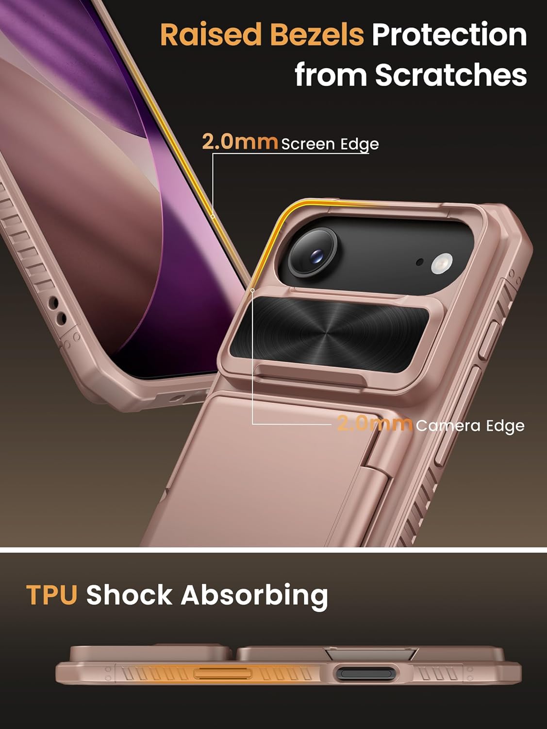 Vihibii for iPhone 17 Pro Case Wallet with Card Holder (4 Cards) [RFID Blocking] & Slide Camera Cover, Military Grade Drop Protection, Rugged Hard Back & Silicone Edge Phone Case 6.3 5G 2025, Black