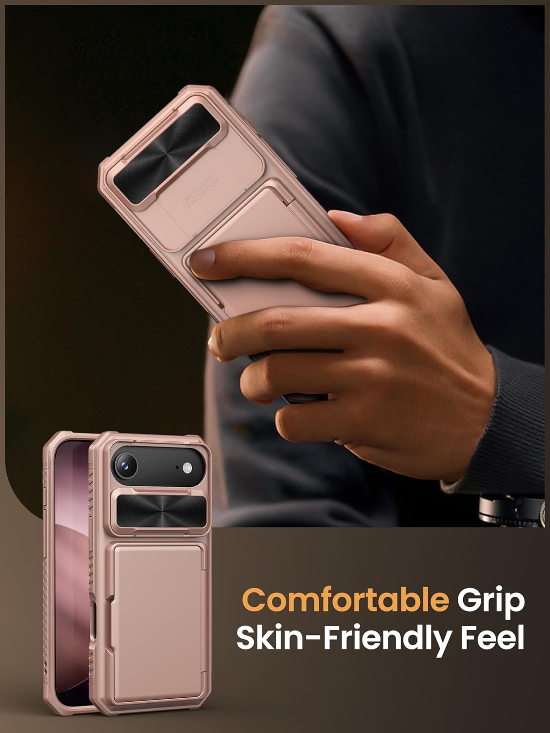 Vihibii for iPhone 17 Pro Case Wallet with Card Holder (4 Cards) [RFID Blocking] & Slide Camera Cover, Military Grade Drop Protection, Rugged Hard Back & Silicone Edge Phone Case 6.3 5G 2025, Black