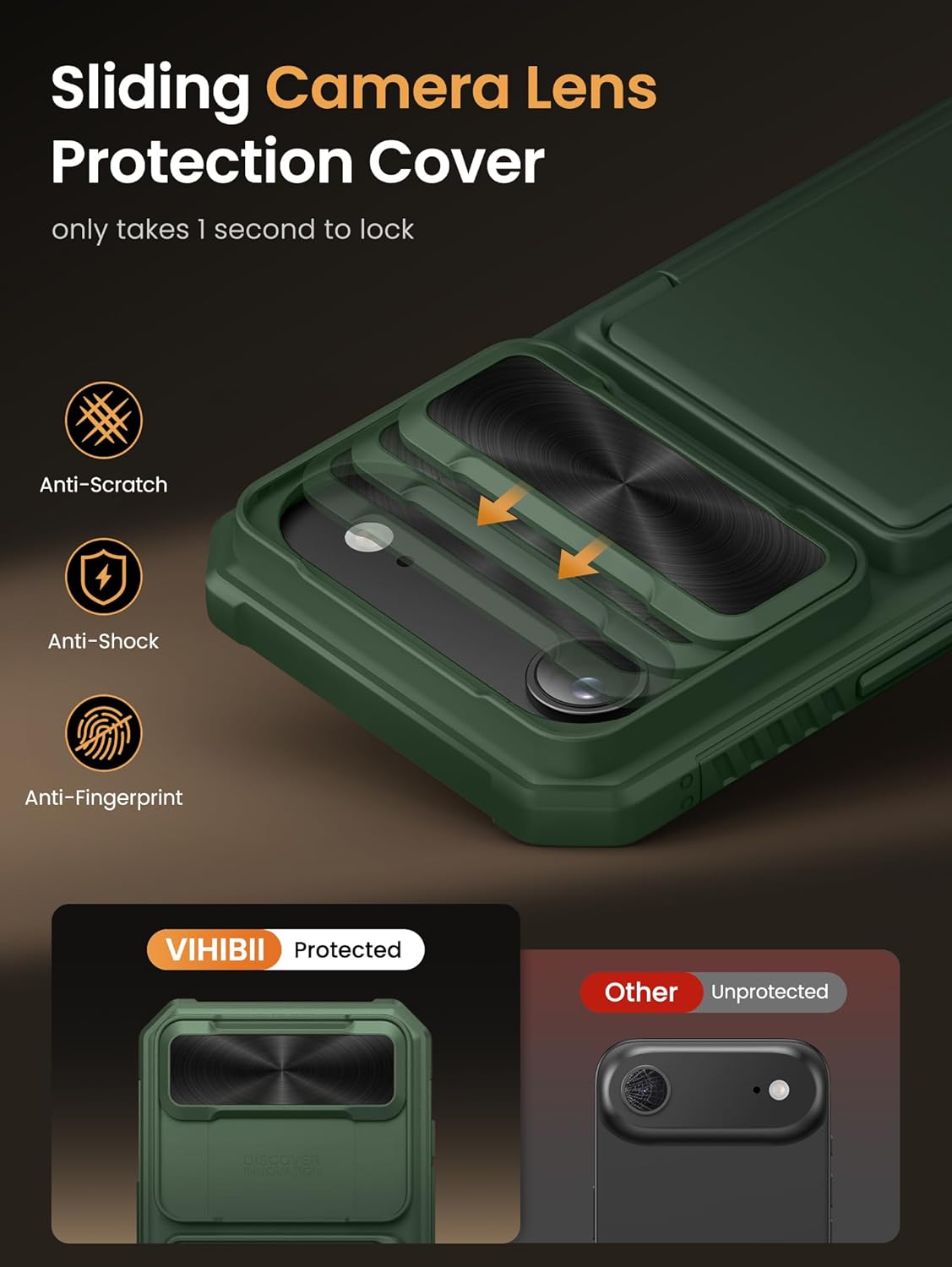 Vihibii for iPhone 17 Pro Case Wallet with Card Holder (4 Cards) [RFID Blocking] & Slide Camera Cover, Military Grade Drop Protection, Rugged Hard Back & Silicone Edge Phone Case 6.3 5G 2025, Black