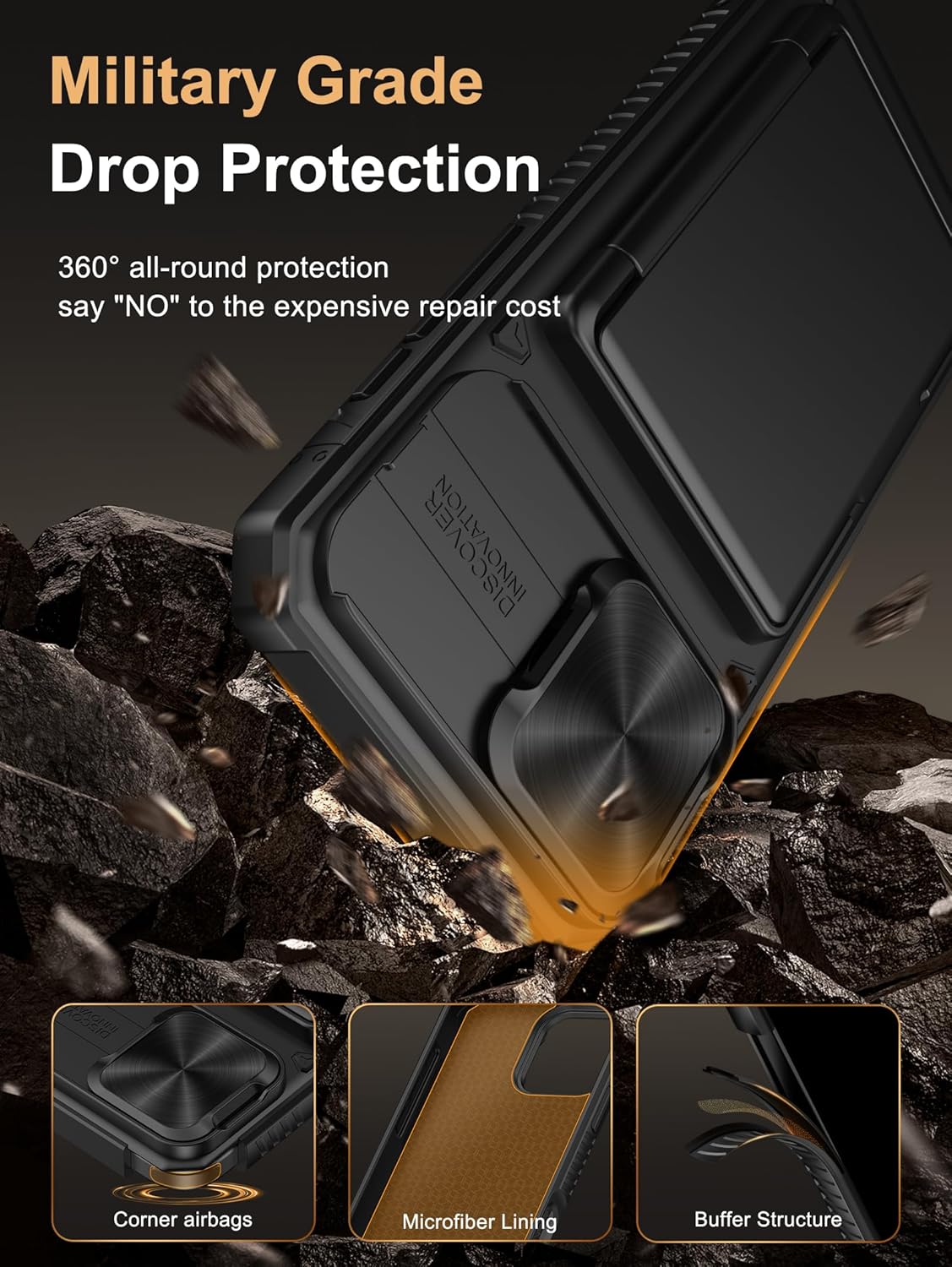 Vihibii for iPhone 17 Pro Case Wallet with Card Holder (4 Cards) [RFID Blocking] & Slide Camera Cover, Military Grade Drop Protection, Rugged Hard Back & Silicone Edge Phone Case 6.3 5G 2025, Black