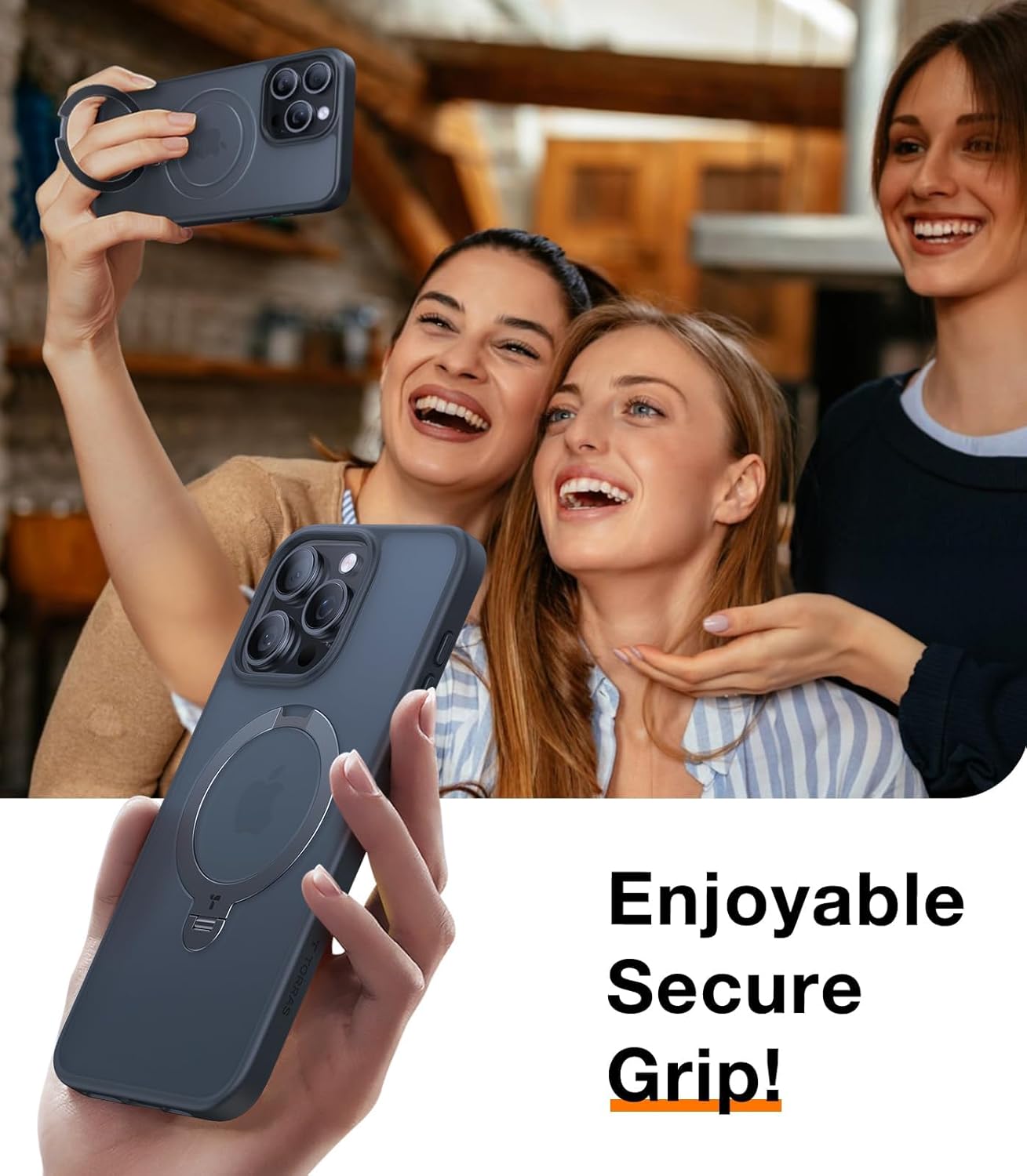 TORRAS Q3 360 Spin for iPhone 17 Pro Max Case Magnetic Stand, Compatible with Magsafe, Military Grade Protection, Camera Control, Built-in Kickstand 17 Pro Max Phone Case 6.9'', Clear