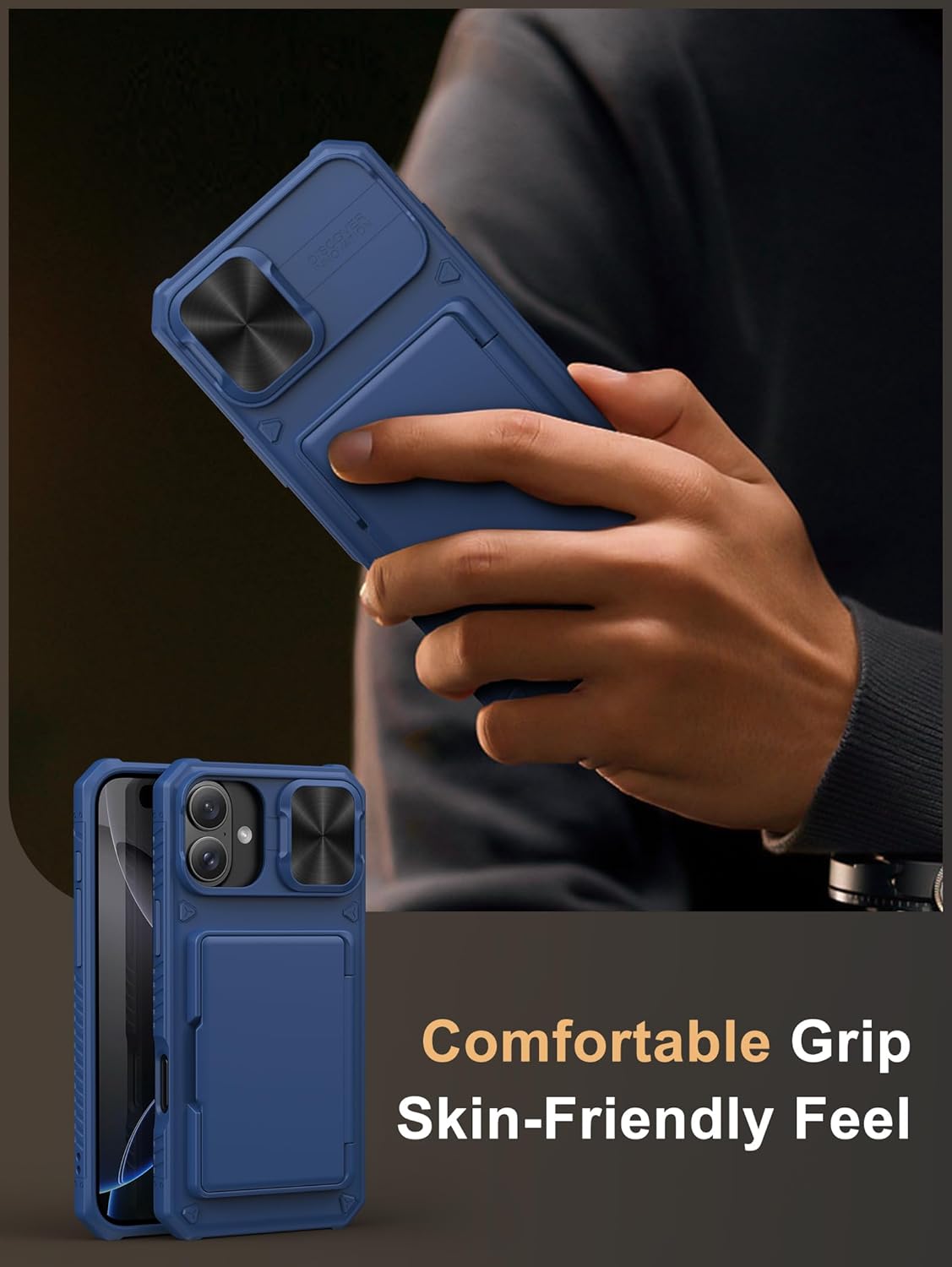 Vihibii for iPhone 17 Pro Case Wallet with Card Holder (4 Cards) [RFID Blocking] & Slide Camera Cover, Military Grade Drop Protection, Rugged Hard Back & Silicone Edge Phone Case 6.3 5G 2025, Black