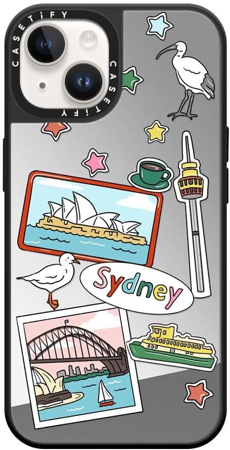 CASETiFY Mirror Case for iPhone 16 [Reflective / 4.9ft Drop Protection/Compatible with Magsafe] - Melbourne Stickers - Silver On Black