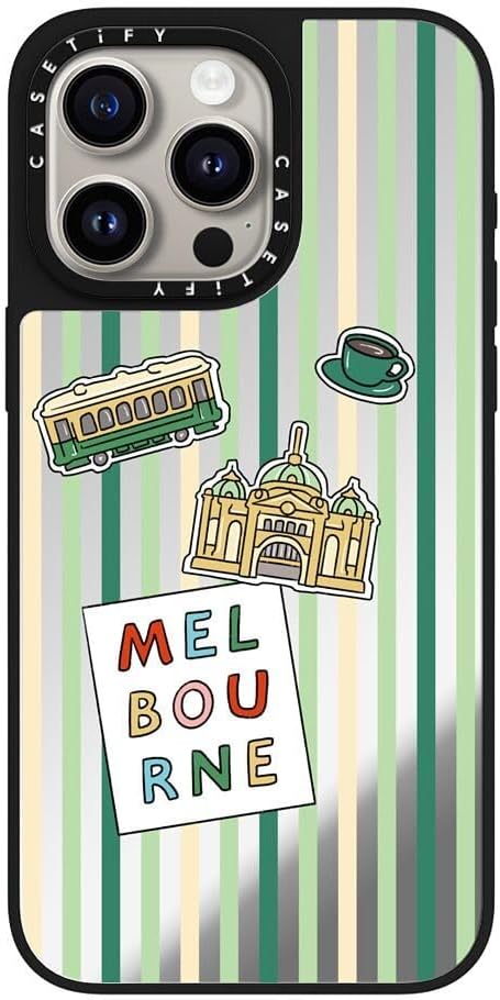 CASETiFY Mirror Case for iPhone 16 [Reflective / 4.9ft Drop Protection/Compatible with Magsafe] - Melbourne Stickers - Silver On Black